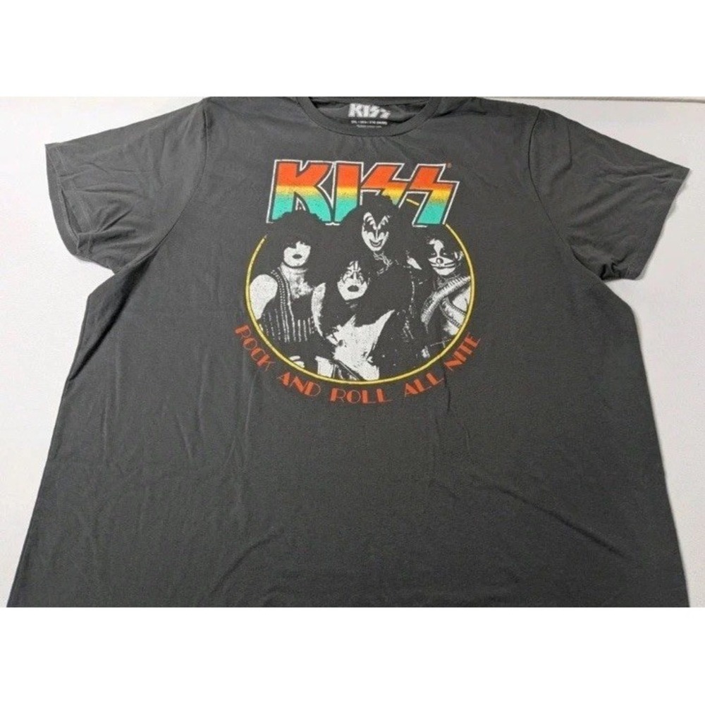 KISS Band Tee Mens Small Rock And Roll All Nite Graphic T-Shirt Charcoal Grey